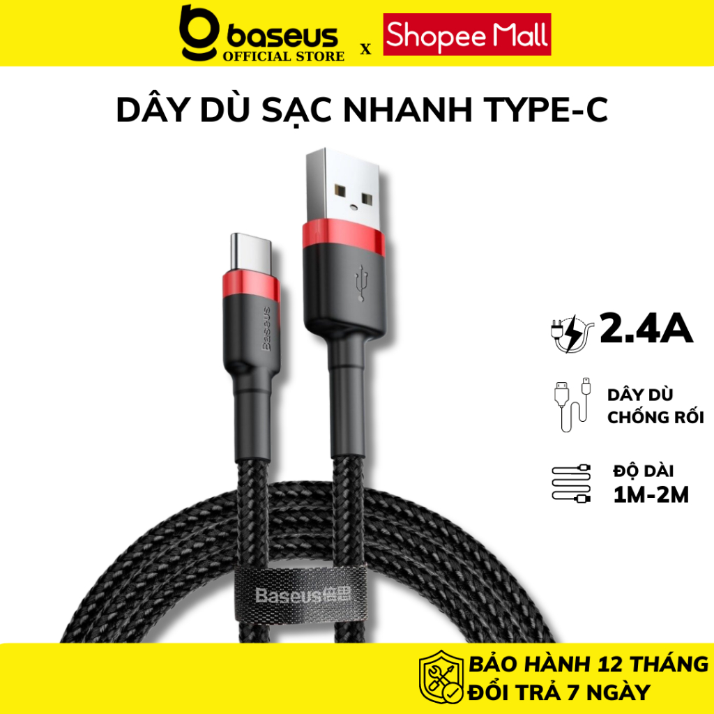 Dây sạc nhanh typec Baseus Cafule cáp bọc dù siêu bền dùng cho android dài 1m 2m