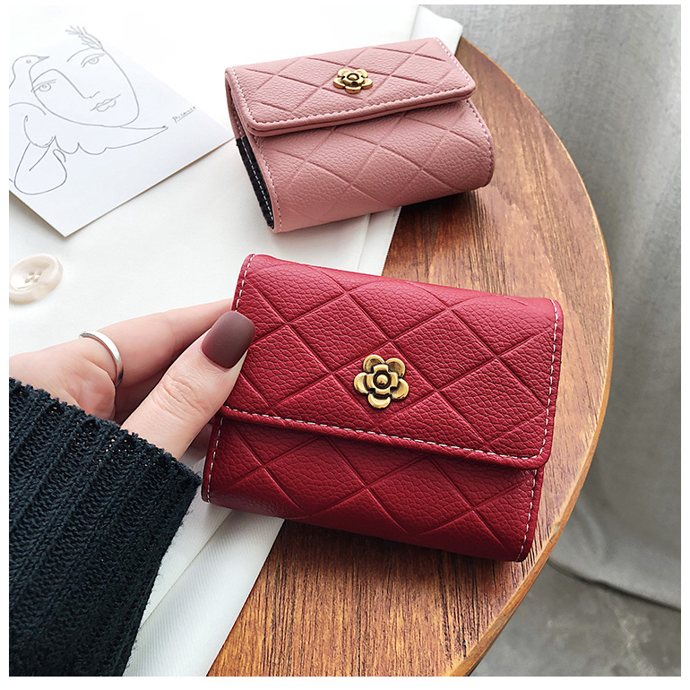 Ví card nữ cầm tay đựng thẻ mini nữ ROSE da mềm họa tiết quả trám sang trọng 18C