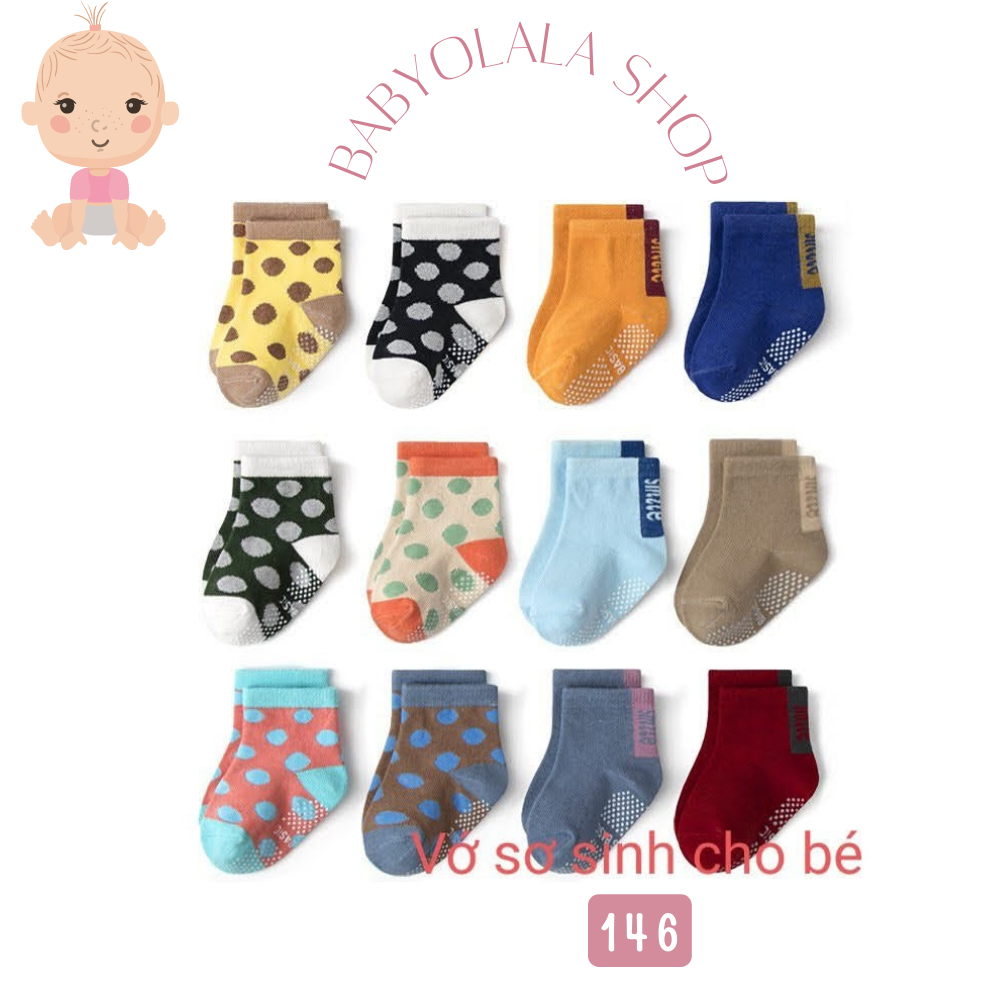 Set 3 Đôi Tất Kid's Basic Đế Chống Trượt Cho Bé Từ 0-12M