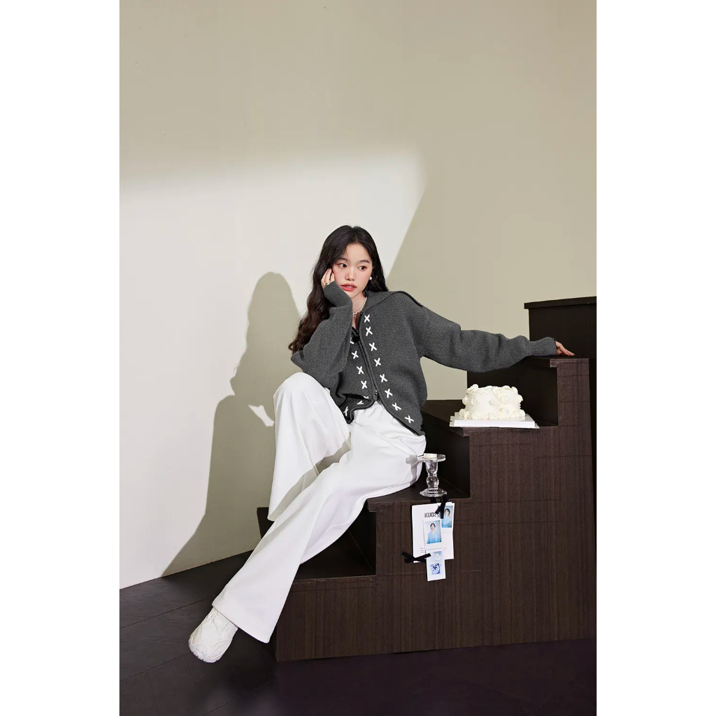 Áo len dệt kim khóa kéo hàng xuất Kuose