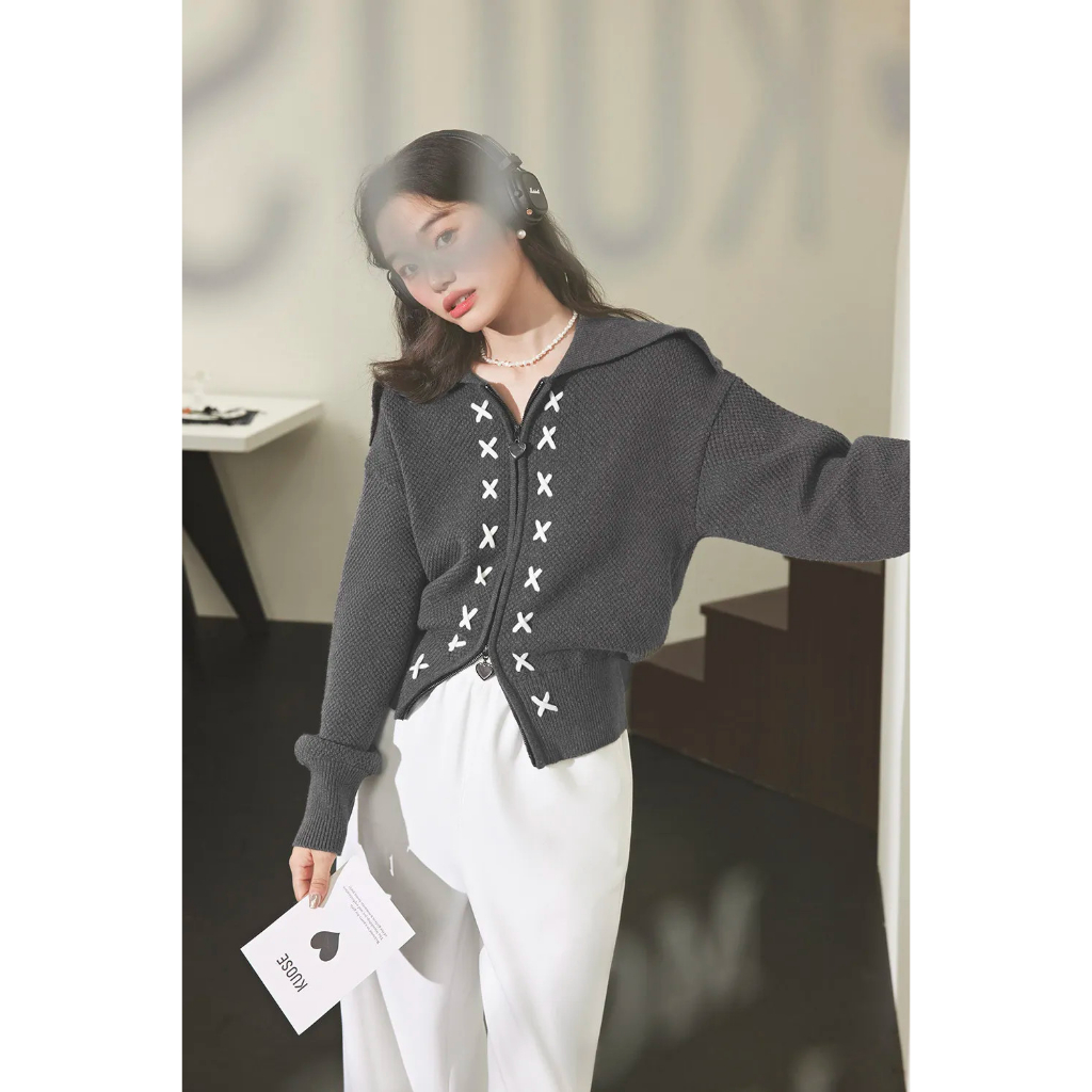 Áo len dệt kim khóa kéo hàng xuất Kuose