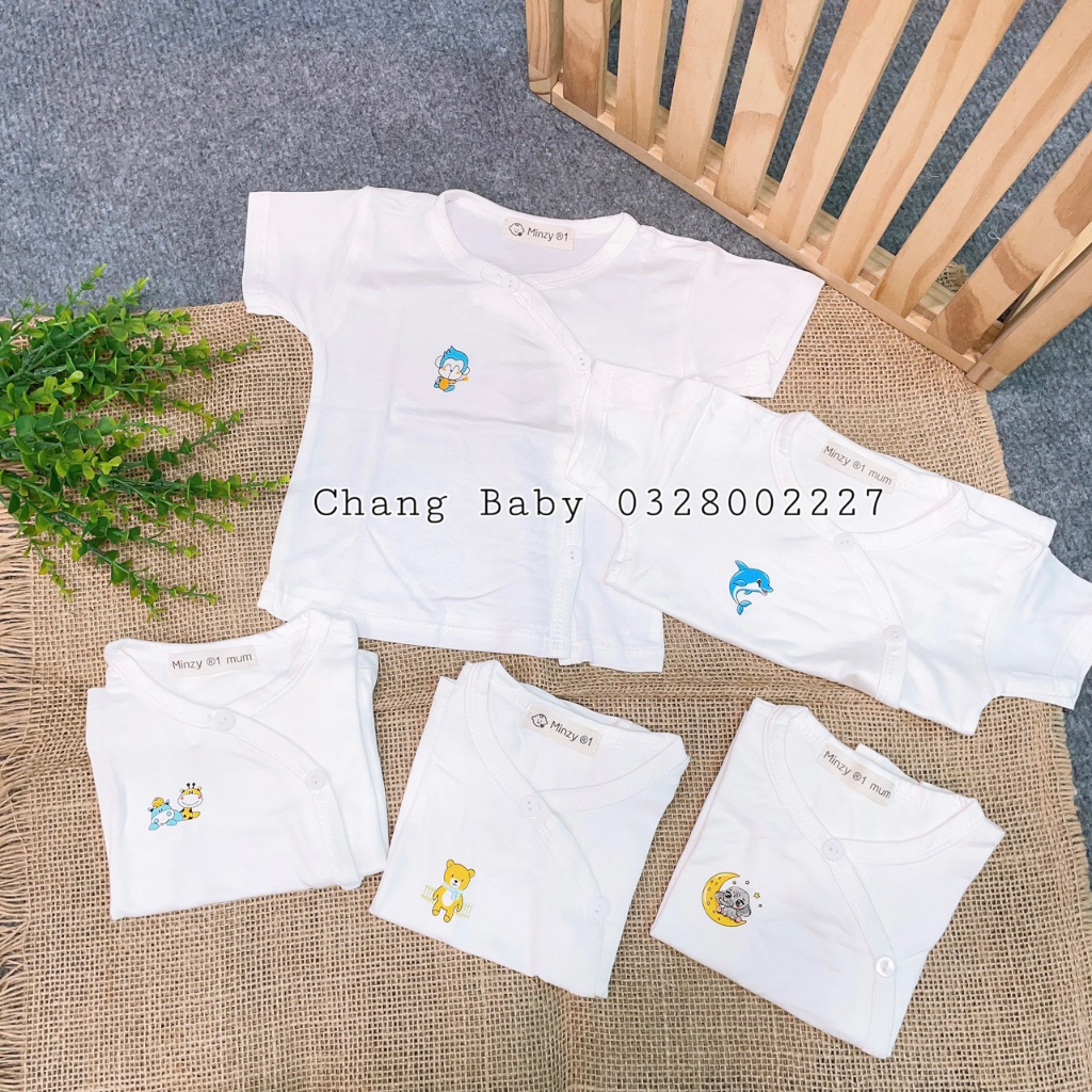 Áo Tay Dài Trắng / Tay Ngắn Vải Thun Lạnh Cao Cấp MinZy Cho Bé Từ 3-8kg.