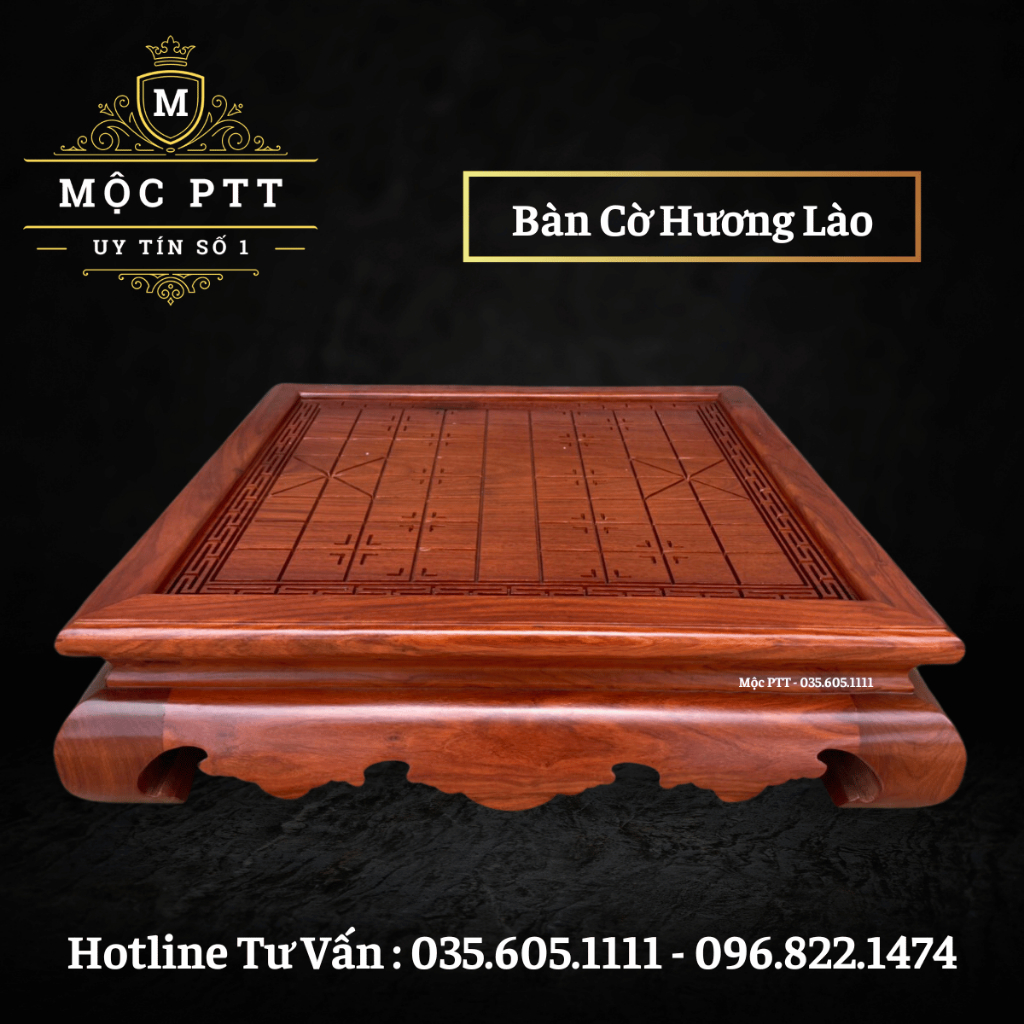 Bàn Cờ Tướng Gỗ Hương Lào VIP 1 kích thước 61 x 55 x 18 cm Mộng Mạng chắc chắn không dùng Đinh