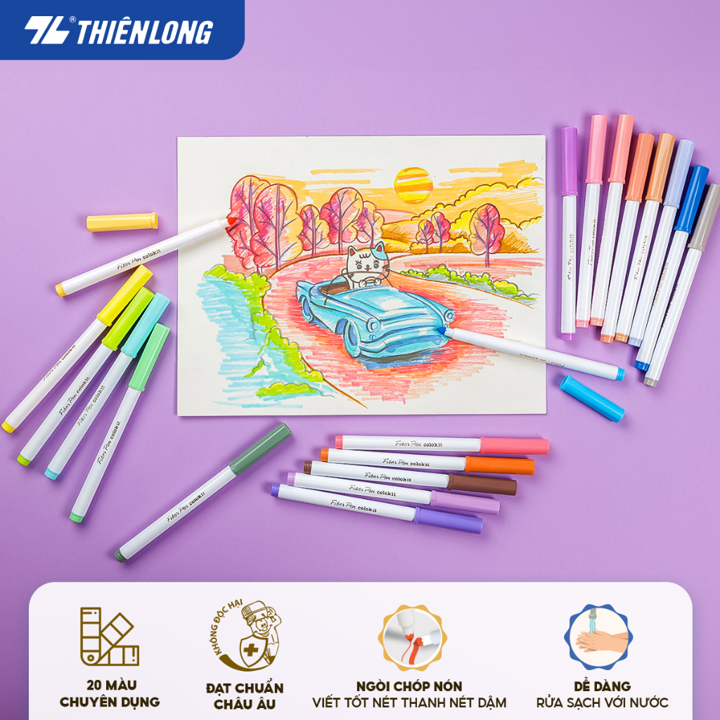 Bút lông màu Fiber Pen Thiên Long Colokit - Màu rửa được, mực an toàn tiêu chuẩn Châu Âu