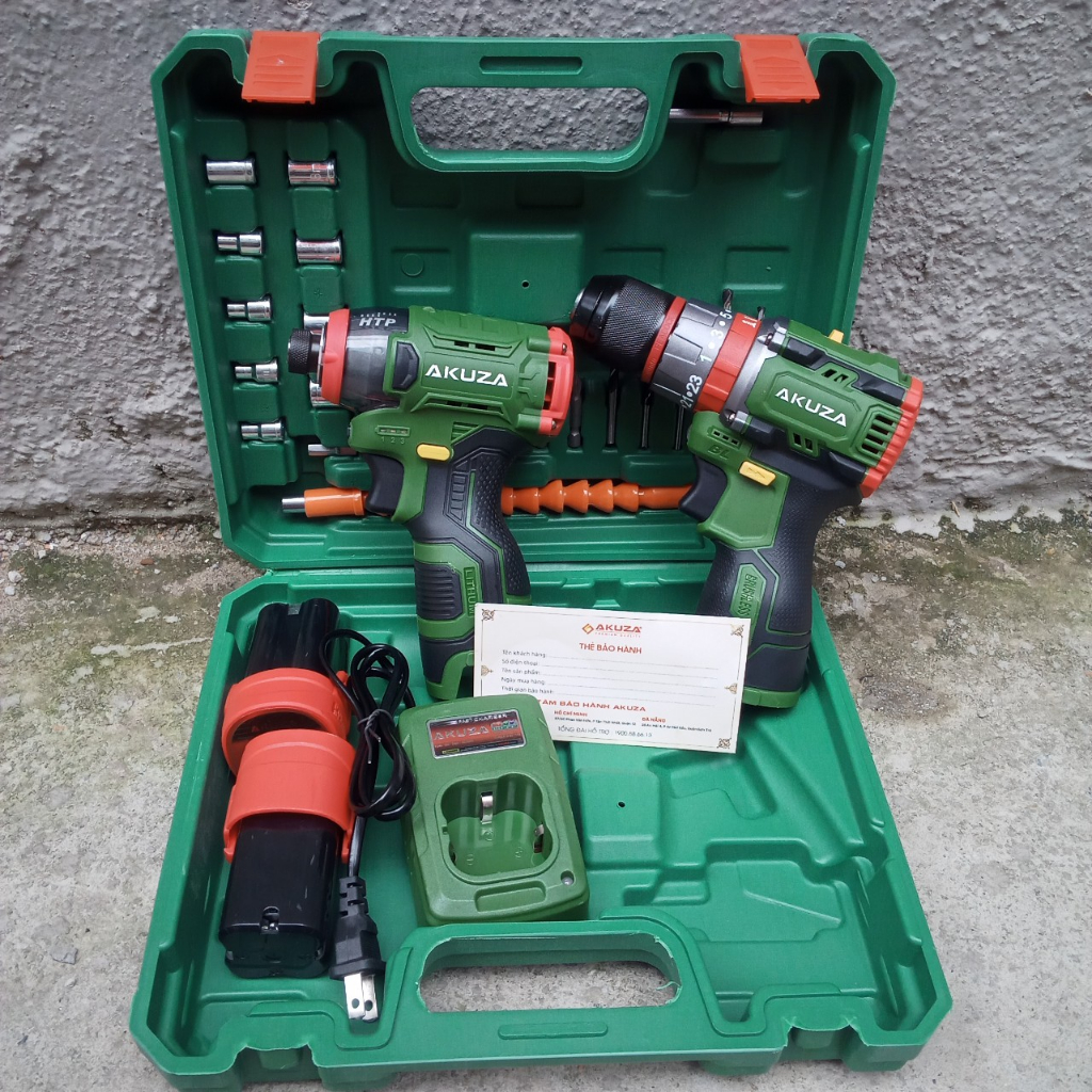 Combo máy khoan búa 10mm akuza k4 + máy chuyên vít có búa akura cv2
