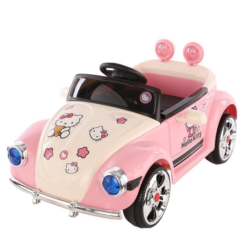Xe ô tô điện trẻ em Hello Baby dễ thương cho bé gái, 2 chế độ bé tự lái và điều khiển từ xa,kèm hình dán trang trí