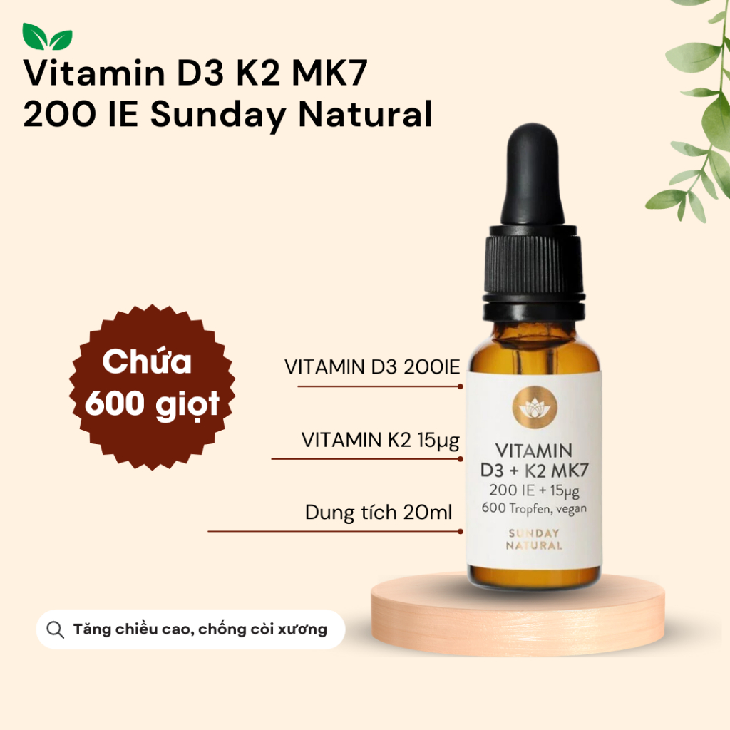 Vitamin D3 K2 Mk7 Sunday Natural Đức 20ml Dùng Cho Bé Từ Sơ Sinh - Miwako Việt Nam