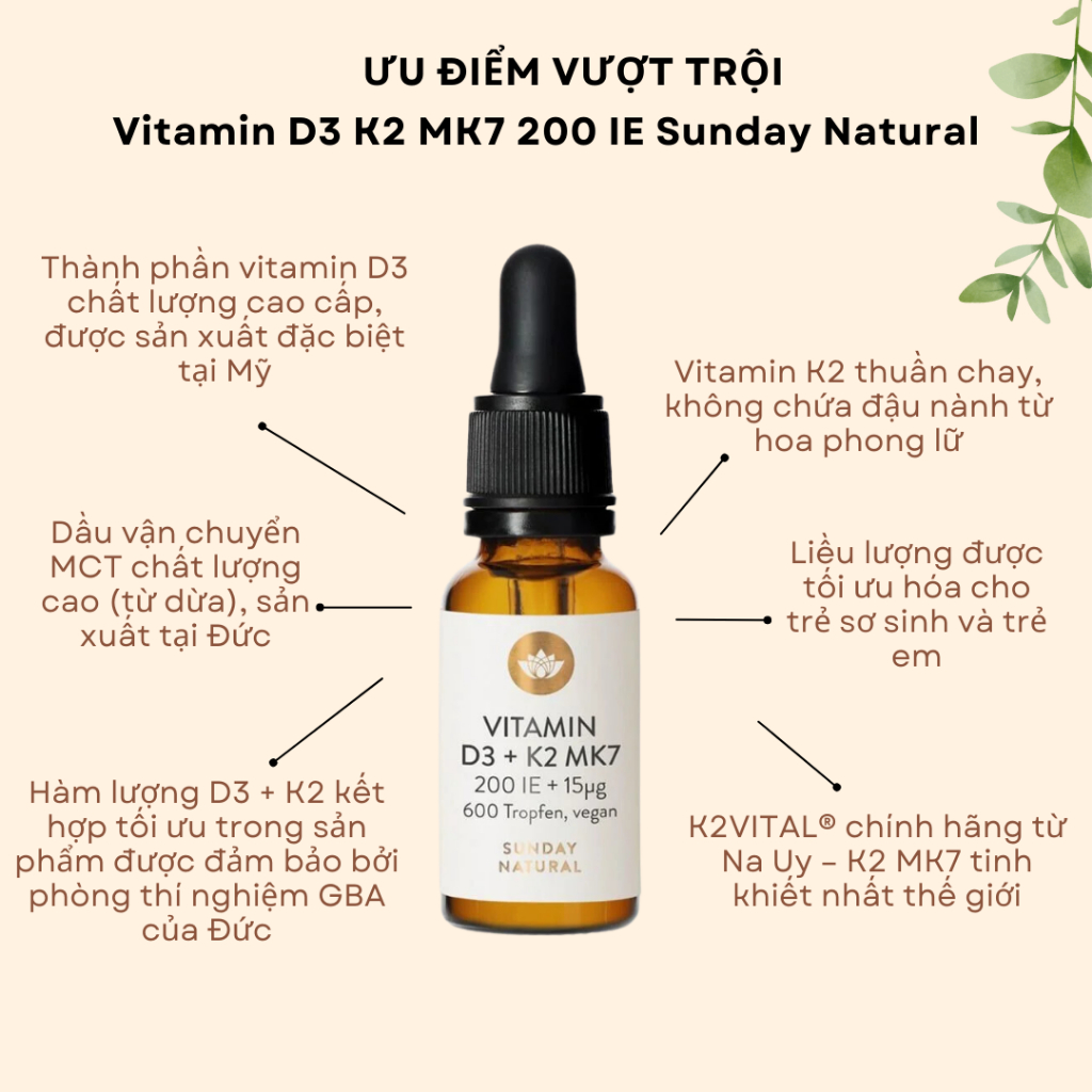 Vitamin D3 K2 Mk7 Sunday Natural Đức 20ml Dùng Cho Bé Từ Sơ Sinh - Miwako Việt Nam