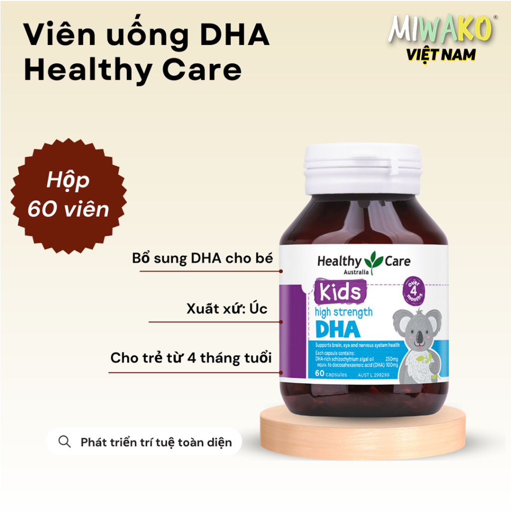 Viên uống DHA bổ sung dưỡng chất cho bé Healthy Care High Strength lọ 60 viên