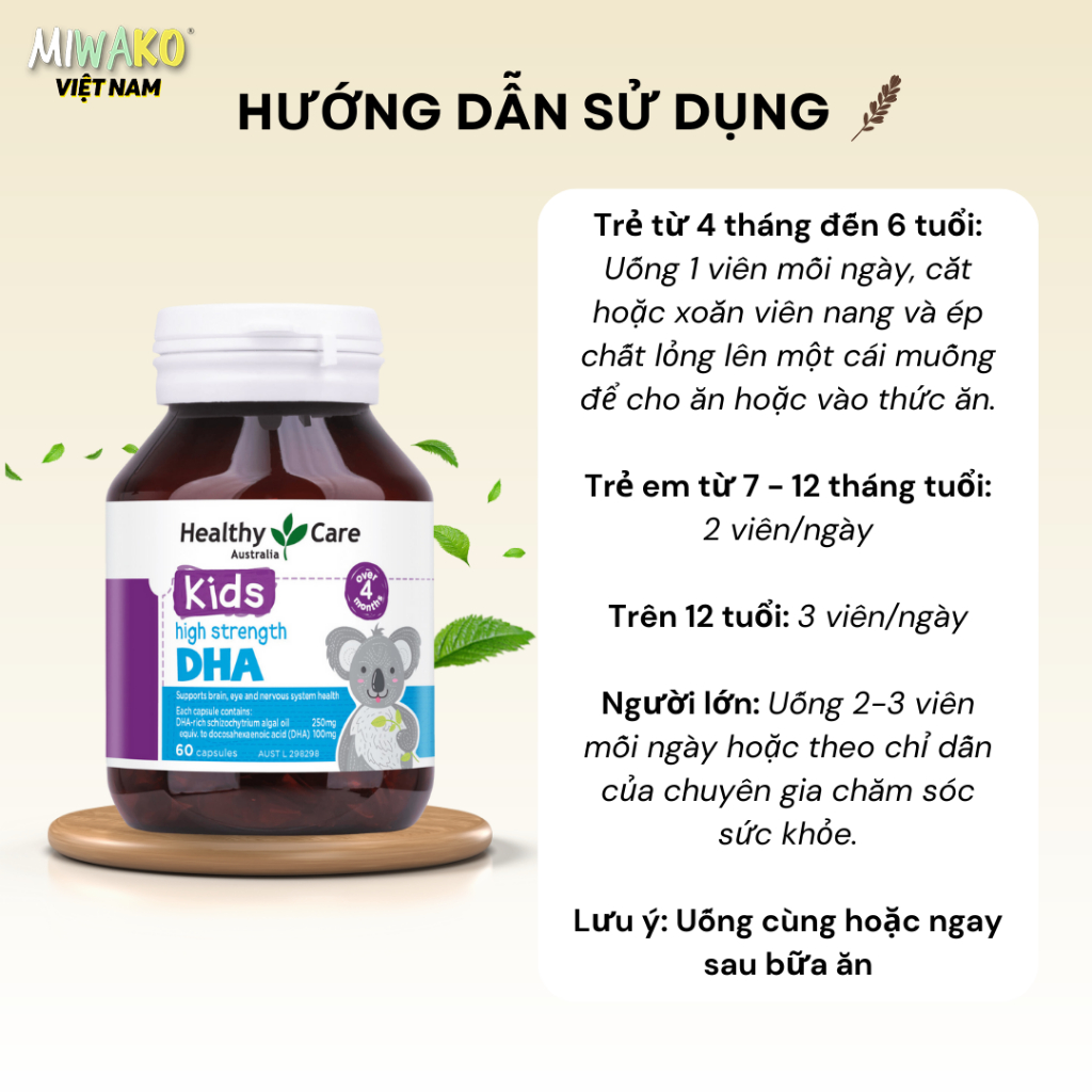 Viên uống DHA bổ sung dưỡng chất cho bé Healthy Care High Strength lọ 60 viên