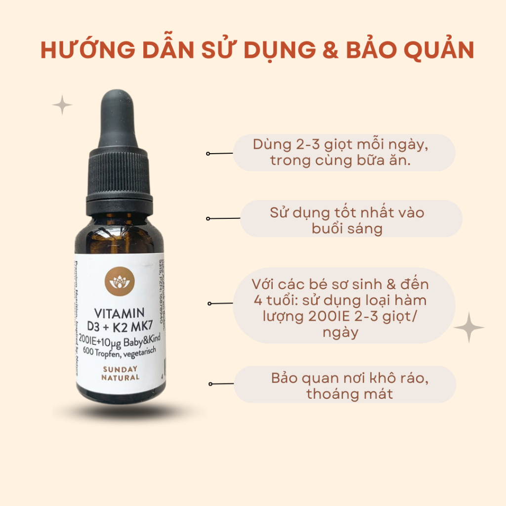 Vitamin D3 K2 Mk7 Sunday Natural Đức 20ml Dùng Cho Bé Từ Sơ Sinh - Miwako Việt Nam