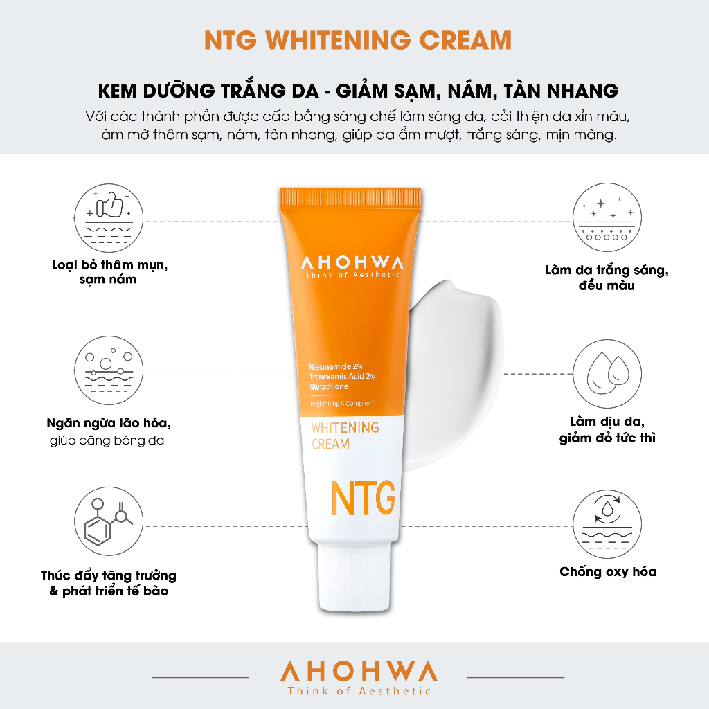 Kem dưỡng trắng da, giảm sạm - nám - tàn nhang Ahohwa Whitening Cream NTG (50ml)