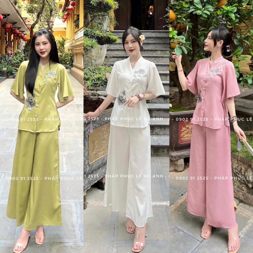 Set bộ đồ lam đi chùa - pháp phục đi lễ chùa với chất liệu họa tiết mềm mại, nhẹ nhàng dành cho các nàng