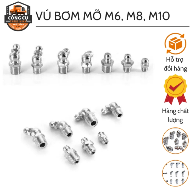 Vú mỡ M6,M8,M10 các loại thẳng, 45 độ, 90 độ