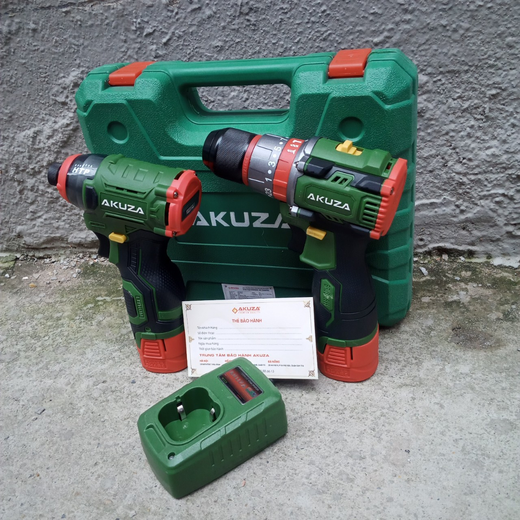 Combo máy khoan búa 10mm akuza k4 + máy chuyên vít có búa akura cv2
