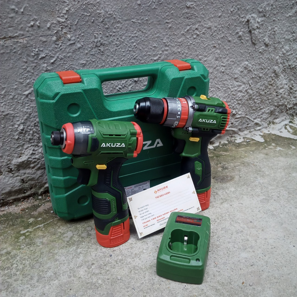 Combo máy khoan búa 10mm akuza k4 + máy chuyên vít có búa akura cv2
