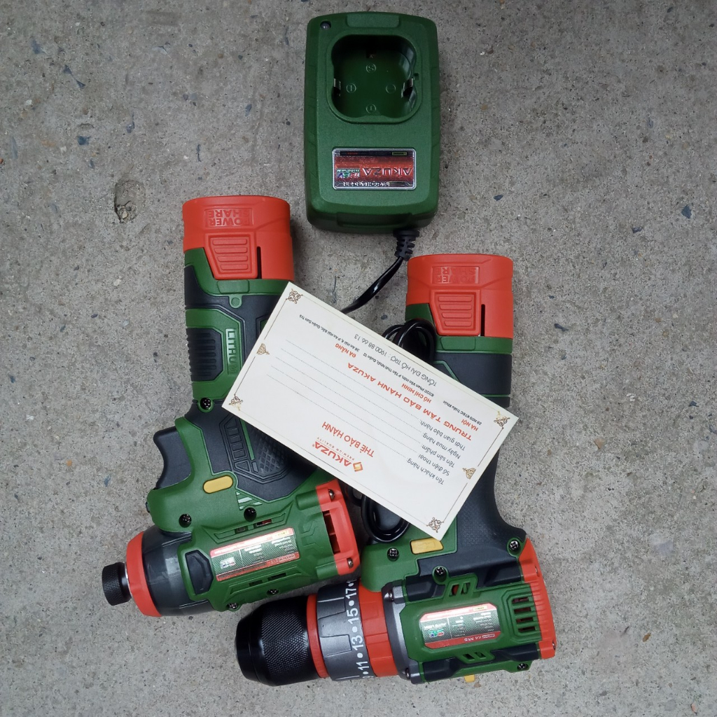 Combo máy khoan búa 10mm akuza k4 + máy chuyên vít có búa akura cv2