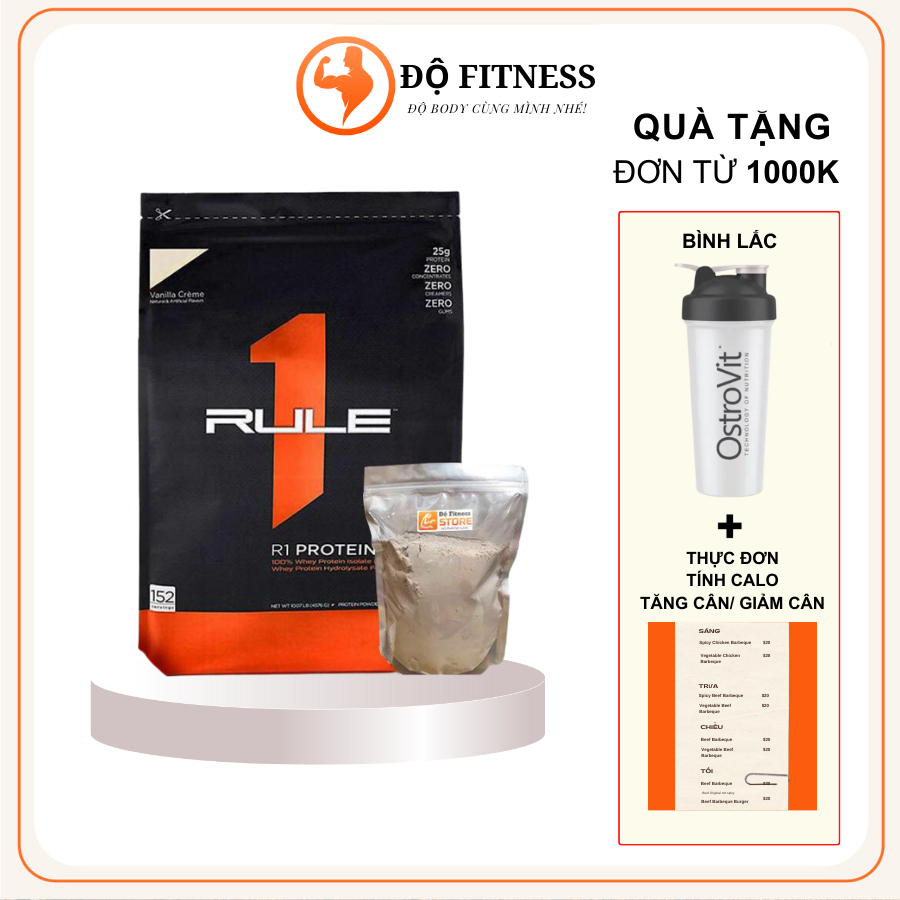 Hỗ trợ tăng cơ Whey Protein Rule 1 (túi chiết lẻ 500g) dùng thử vị, hỗ trợ phát triển cơ bắp, có chứa BCAAs, phục hồi cơ