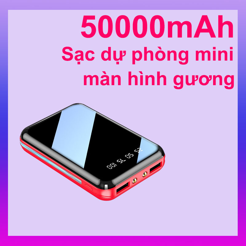 Sạc dự phòng mini 50000MAh Full Gương Màn Hình Hiển Thị Kỹ Thuật Số Đèn LED Pin Ngoài Đầu Ra USB Kép Power Bank Di Độn