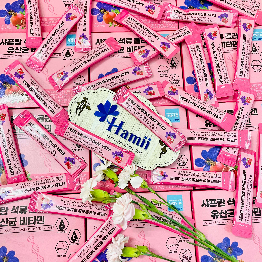 Bột Uống Collagen Lựu Saffron Hỗ Trợ Đẹp Da Chống Lão Hóa Saffron Pomegranate Collagen Prebiotics Vitamin 2gr x 30 Gói H