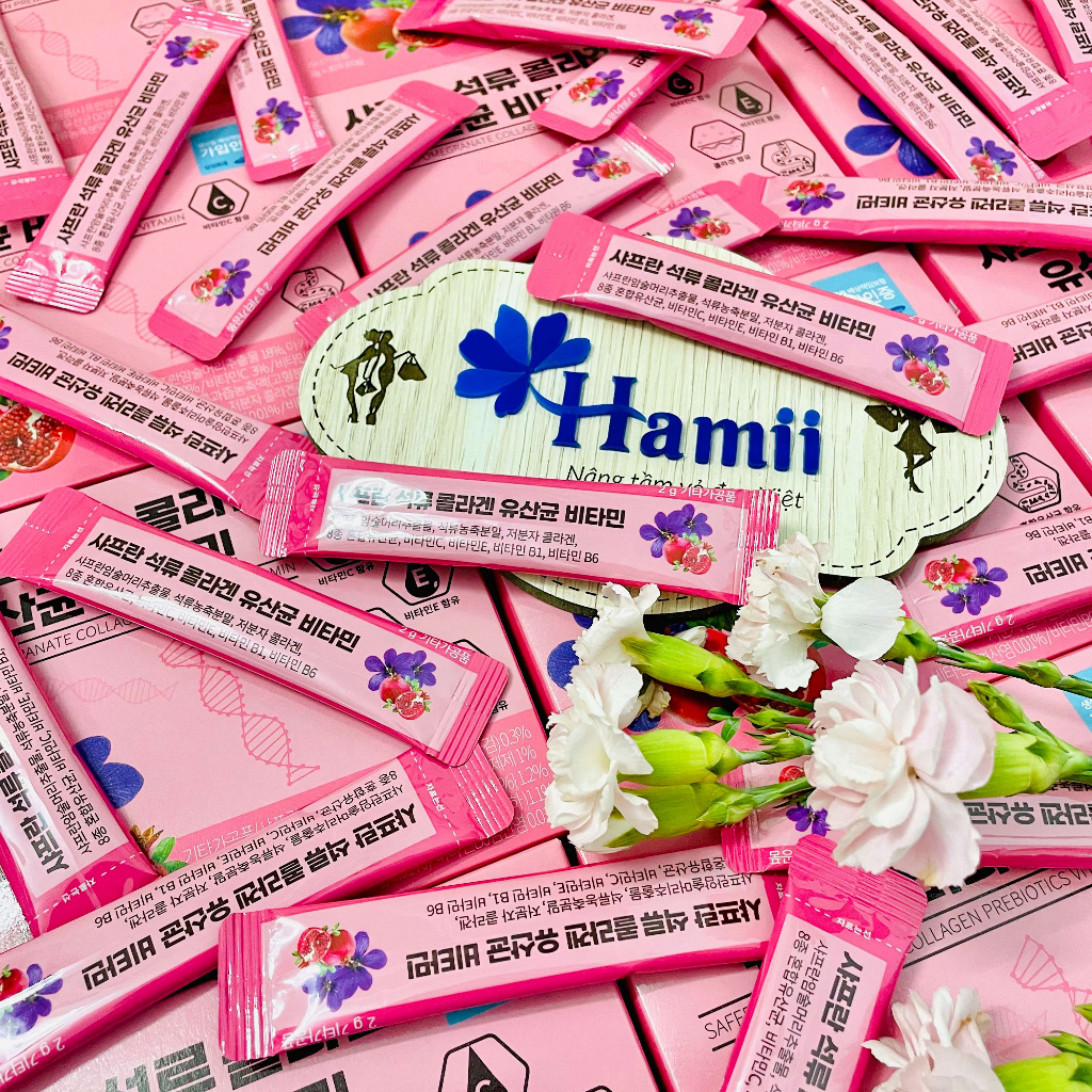 Bột Uống Collagen Lựu Saffron Hỗ Trợ Đẹp Da Chống Lão Hóa Saffron Pomegranate Collagen Prebiotics Vitamin 2gr x 30 Gói H