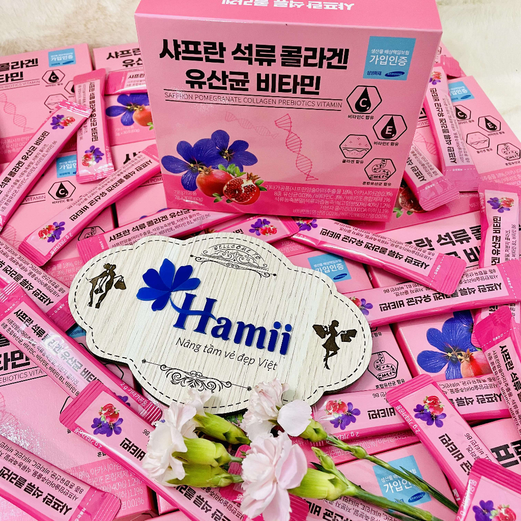 Bột Uống Collagen Lựu Saffron Hỗ Trợ Đẹp Da Chống Lão Hóa Saffron Pomegranate Collagen Prebiotics Vitamin 2gr x 30 Gói H