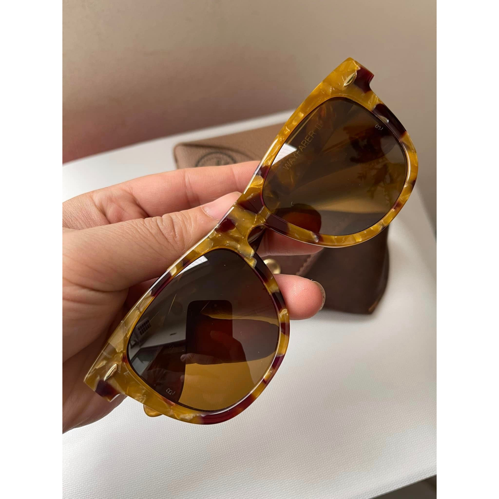 Kính Mát Rayban Wayfarer Mắt Thuỷ Tinh, Gọng Vân Đá Đồi Mồi Cổ Điển Vintage Cho Nam Và Nữ