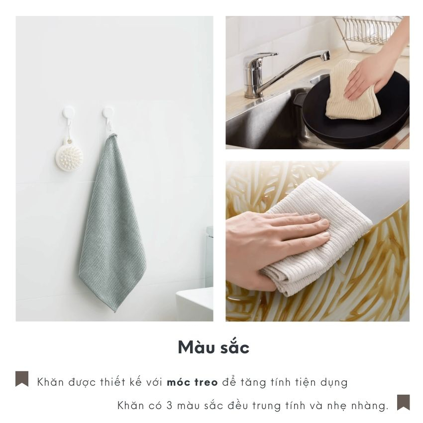 Khăn lau tay treo bếp vải microfiber có móc treo sang trọng, khăn lau bếp cao cấp có móc treo siêu thấm
