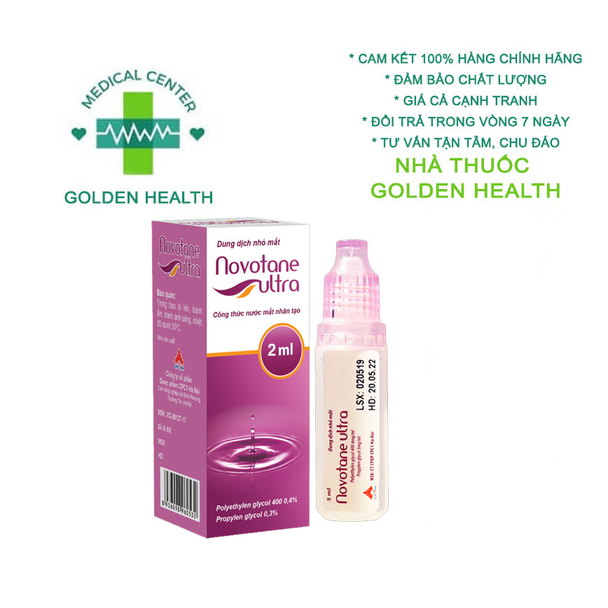 Novotane Ultra 2ml, nước mắt nhân tạo cấp ẩm, giảm kích ứng dùng cho người đeo lens, kính áp tròng