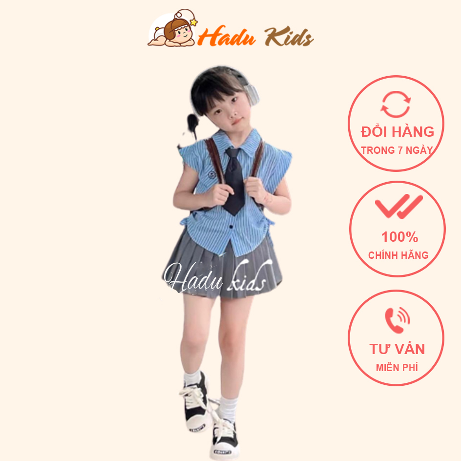 Bộ áo váy kèm cà vạt cá tính cho bé gái size đại Set bộ cho bé đi học, đi chơi Hadukids