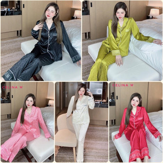 Đồ bộ Pyjama nữ tay dài D.i.o.r trơn lụa gấm xước cao cấp
