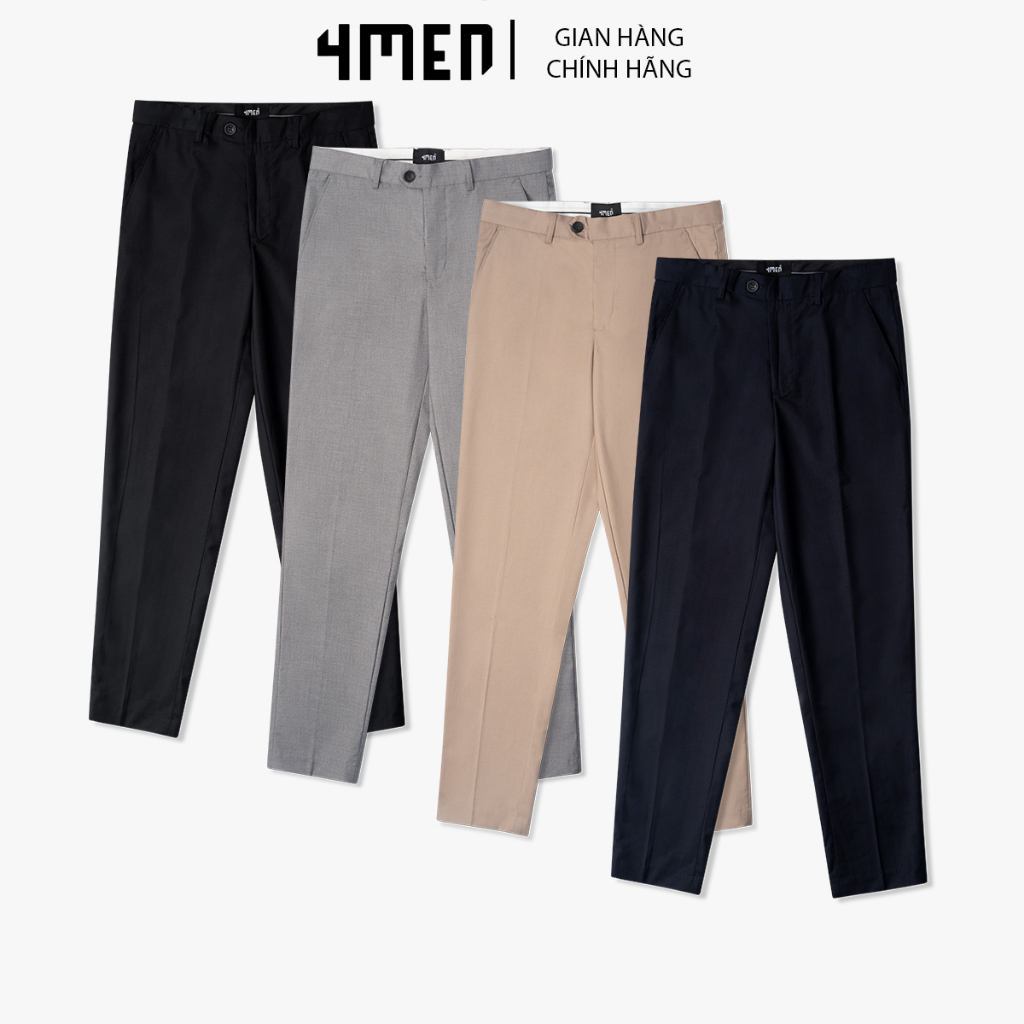 Quần Tây Nam Trơn Slimfit Tem Inox 4MEN QT054 tôn dáng trẻ trung, vải mềm, co giãn thoải mái, khóa kéo, cúc tiện dụng