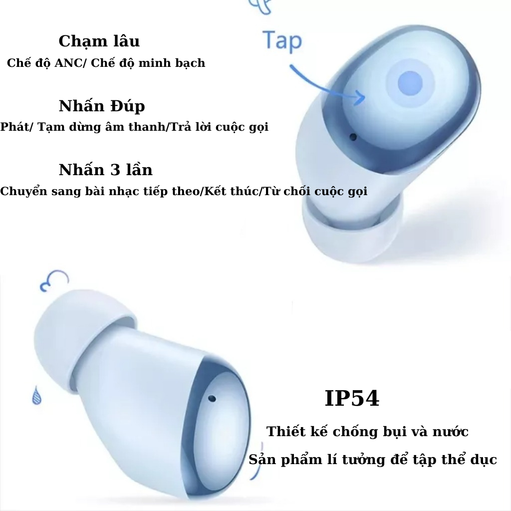 Tai nghe nhét tai không dây Redmi Buds 4 bluetooth 5.2 chống ồn bass căng phù hợp cho thể thao