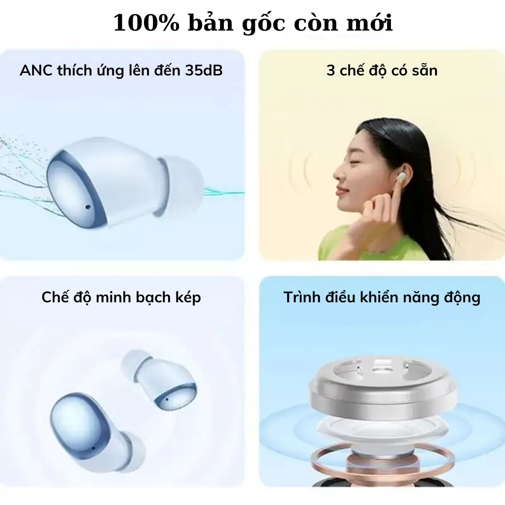 Tai nghe nhét tai không dây Redmi Buds 4 bluetooth 5.2 chống ồn bass căng phù hợp cho thể thao
