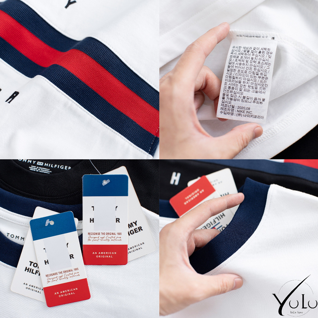 Áo thun nam nữ Tommy Hilfiger Essential vạch đỏ đen, áo thun mẫu mới hot 2023