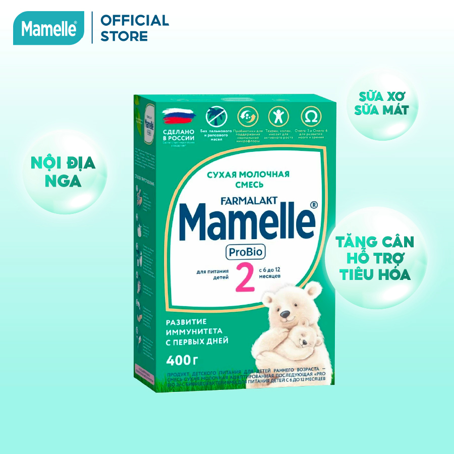 Sữa bột công thức tăng cân, mát, hỗ trợ tiêu hóa Mamelle Pro Bio Số 2 cho trẻ từ 6 đến 12 tháng hộp 400g/hộp