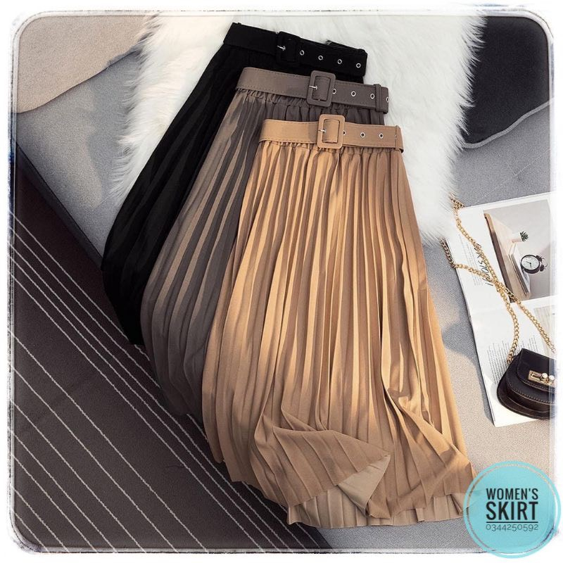 Chân váy xếp ly dài kèm đai hàng quảng châu cao cấp đẹp Hari GenZ 1915 p4k4