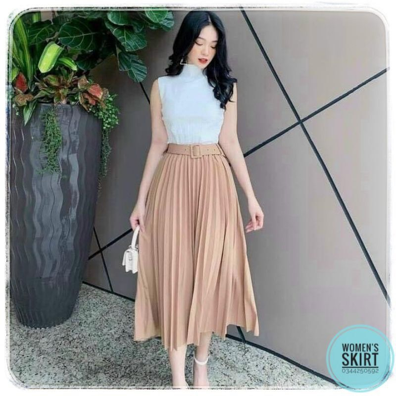 Chân váy xếp ly dài kèm đai hàng quảng châu cao cấp đẹp Hari GenZ 1915 p4k4