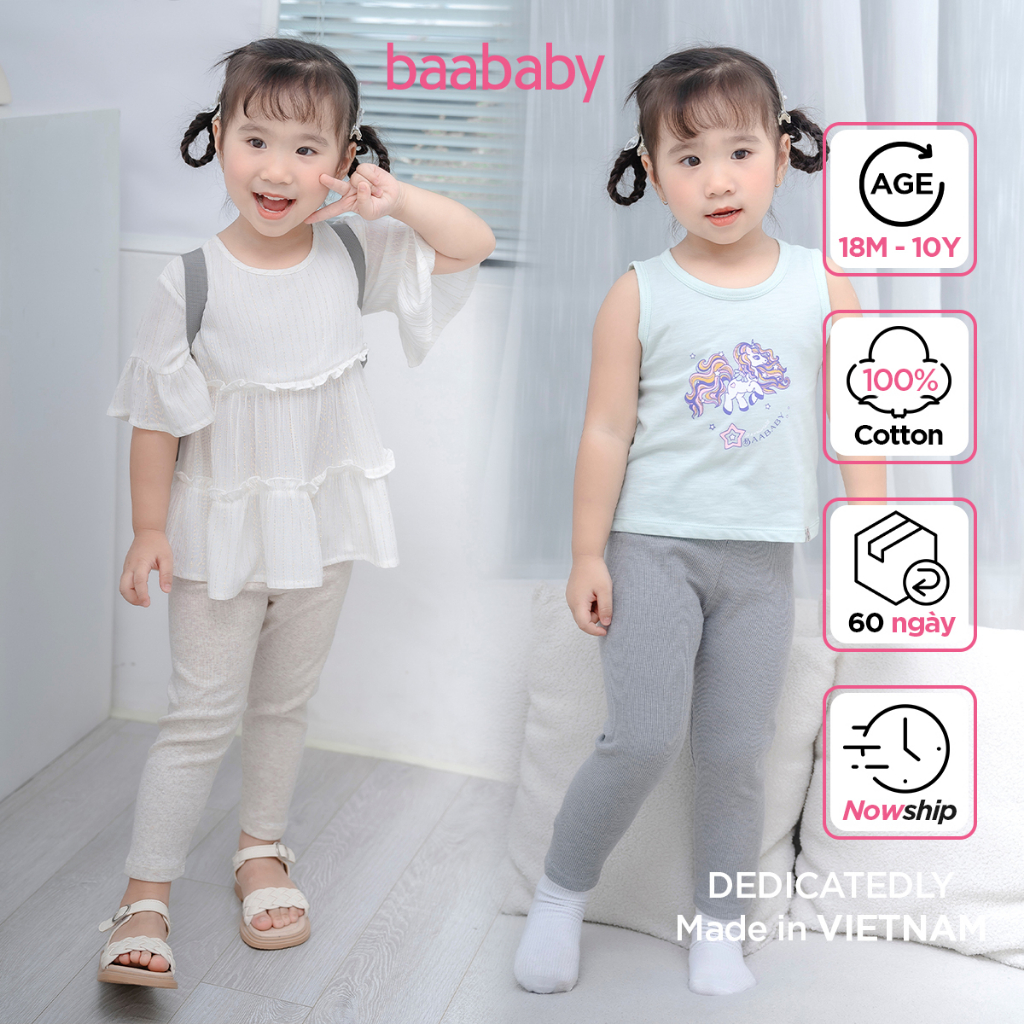 Quần dài bé gái, quần legging thun gân cho bé gái từ 1 tuổi - 7 tuổi Baa Baby chất thun gân cotton thoáng mát - QU32D