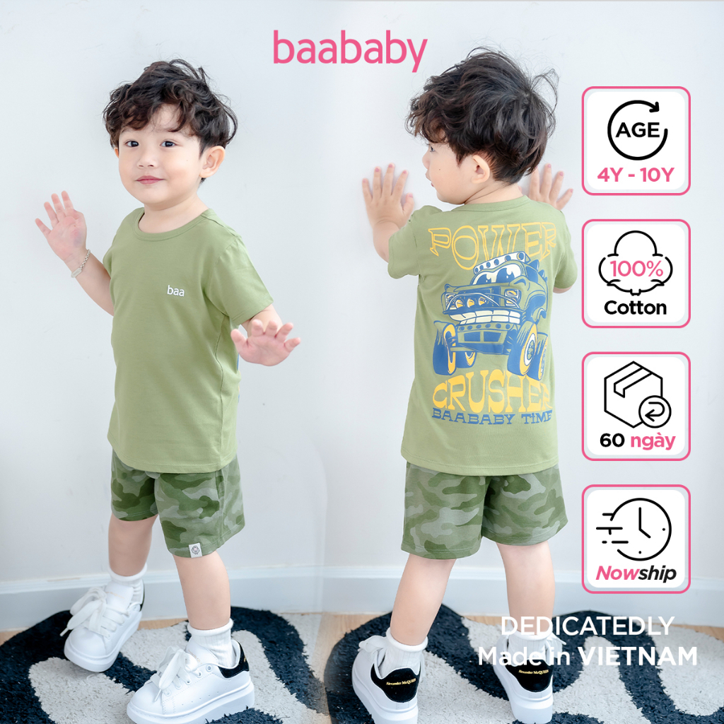 Áo thun ngắn tay bé trai in họa tiết, áo cộc 100% cotton cho bé từ 4 tuổi - 10 tuổi Baa Baby - B-BK-AT02N-07