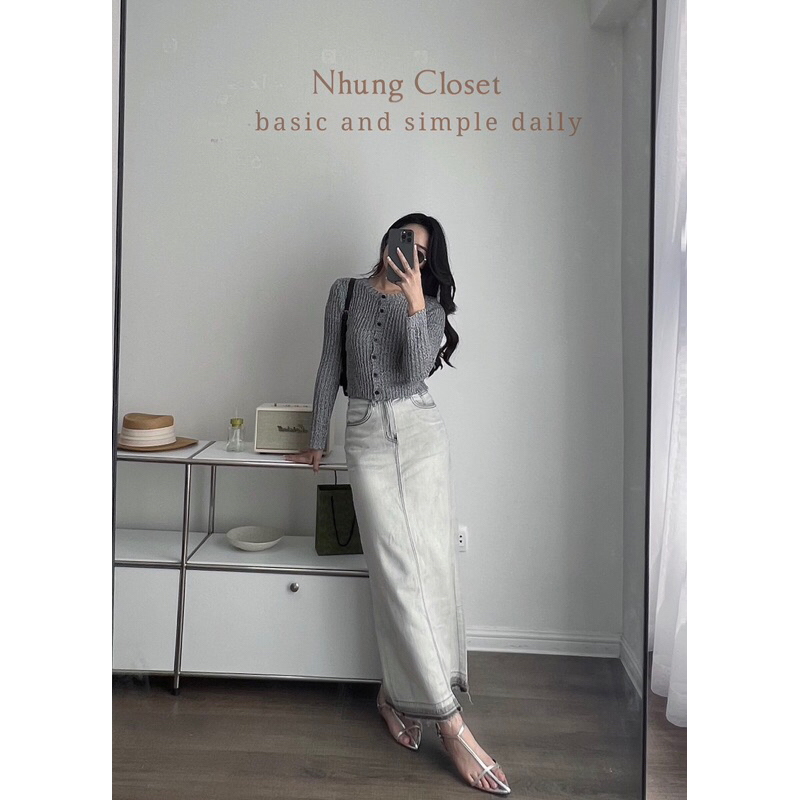 Chân váy jean màu xám trendy 9726