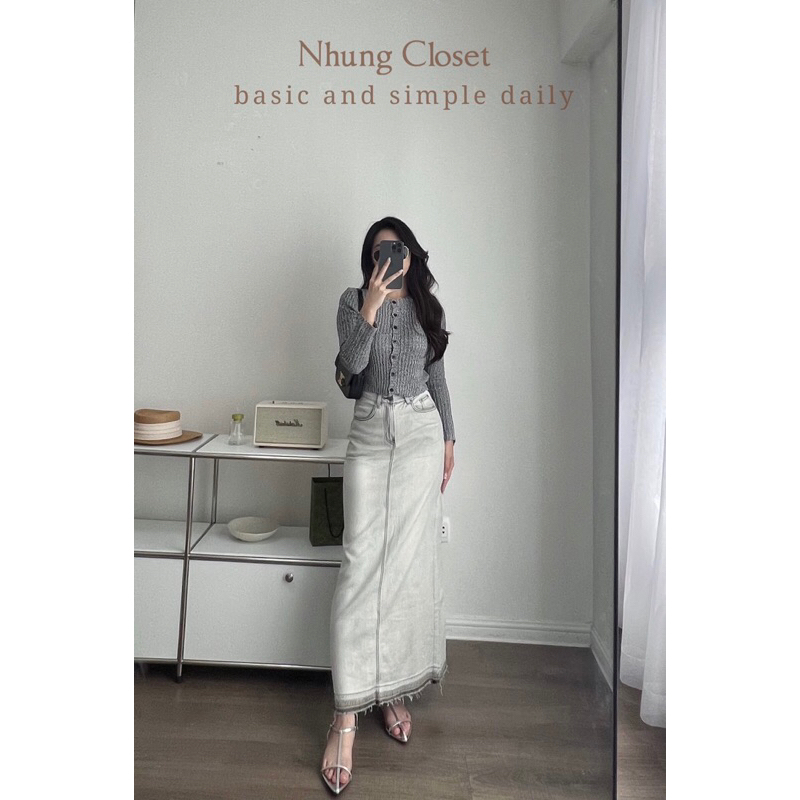 Chân váy jean màu xám trendy 9726