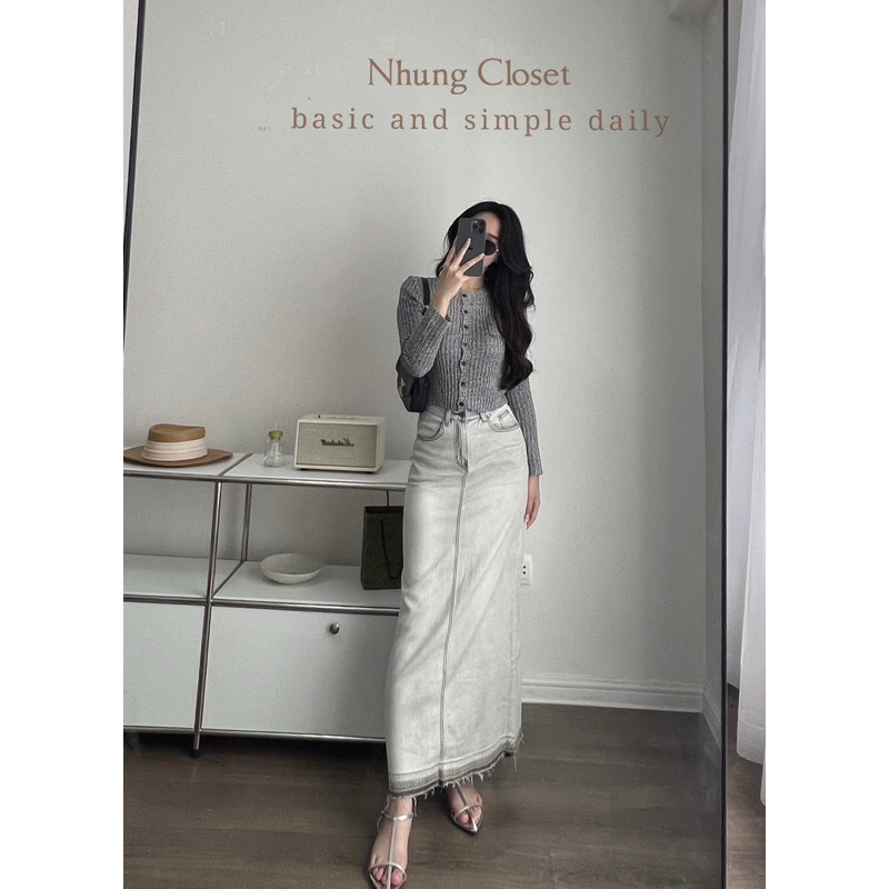Chân váy jean màu xám trendy 9726