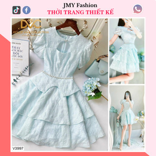 V3997 Váy xanh xoè 2 tầng dáng ngắn tiểu thư [Dolce Viva Colection (DVC)] váy đầm xoè xanh pastel hoa nổi nữ tính