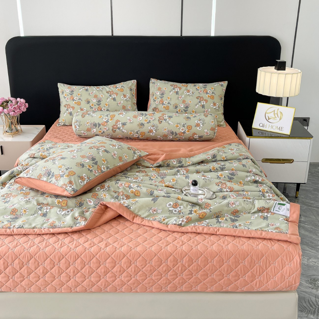 Set chăn ga gối cotton đũi hữu cơ phiên bản ga trần 5 món