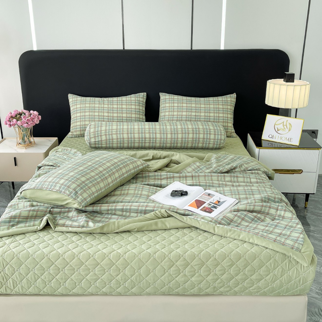 Set chăn ga gối cotton đũi hữu cơ phiên bản ga trần 5 món