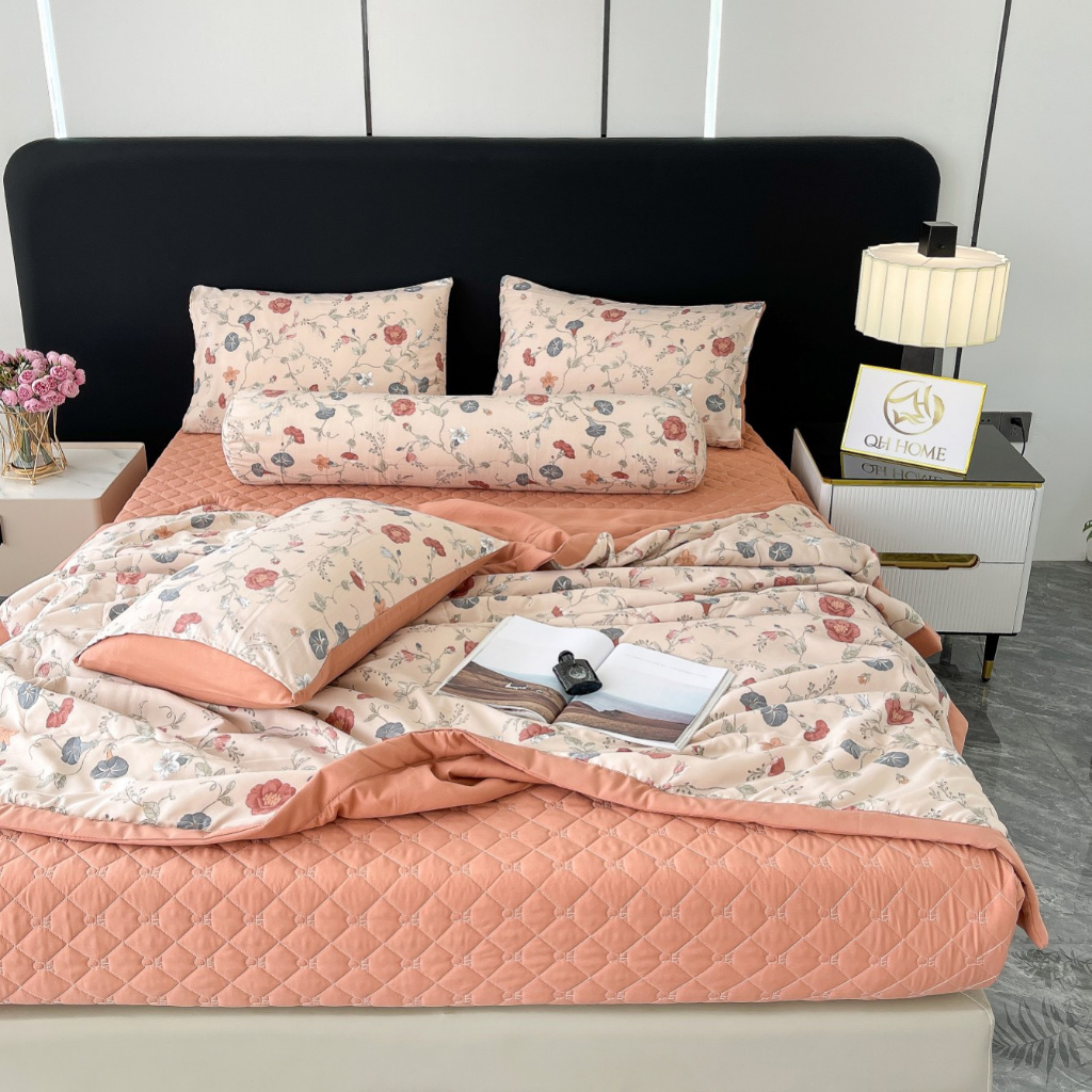 Set chăn ga gối cotton đũi hữu cơ phiên bản ga trần 5 món