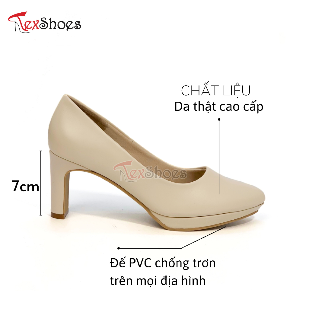 Giày cao gót nữ da thật cao cấp đế đúp gót trụ VNXK TEX SHOES