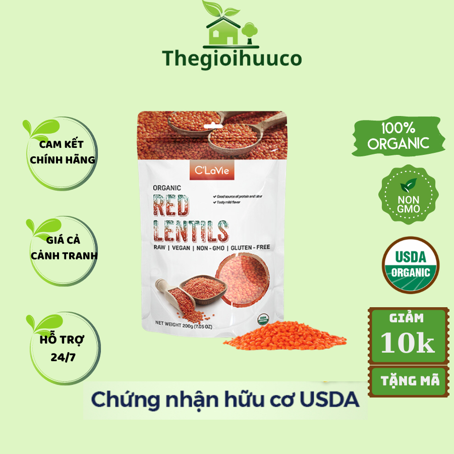 Đậu lăng đỏ hữu cơ C'lavie 200g