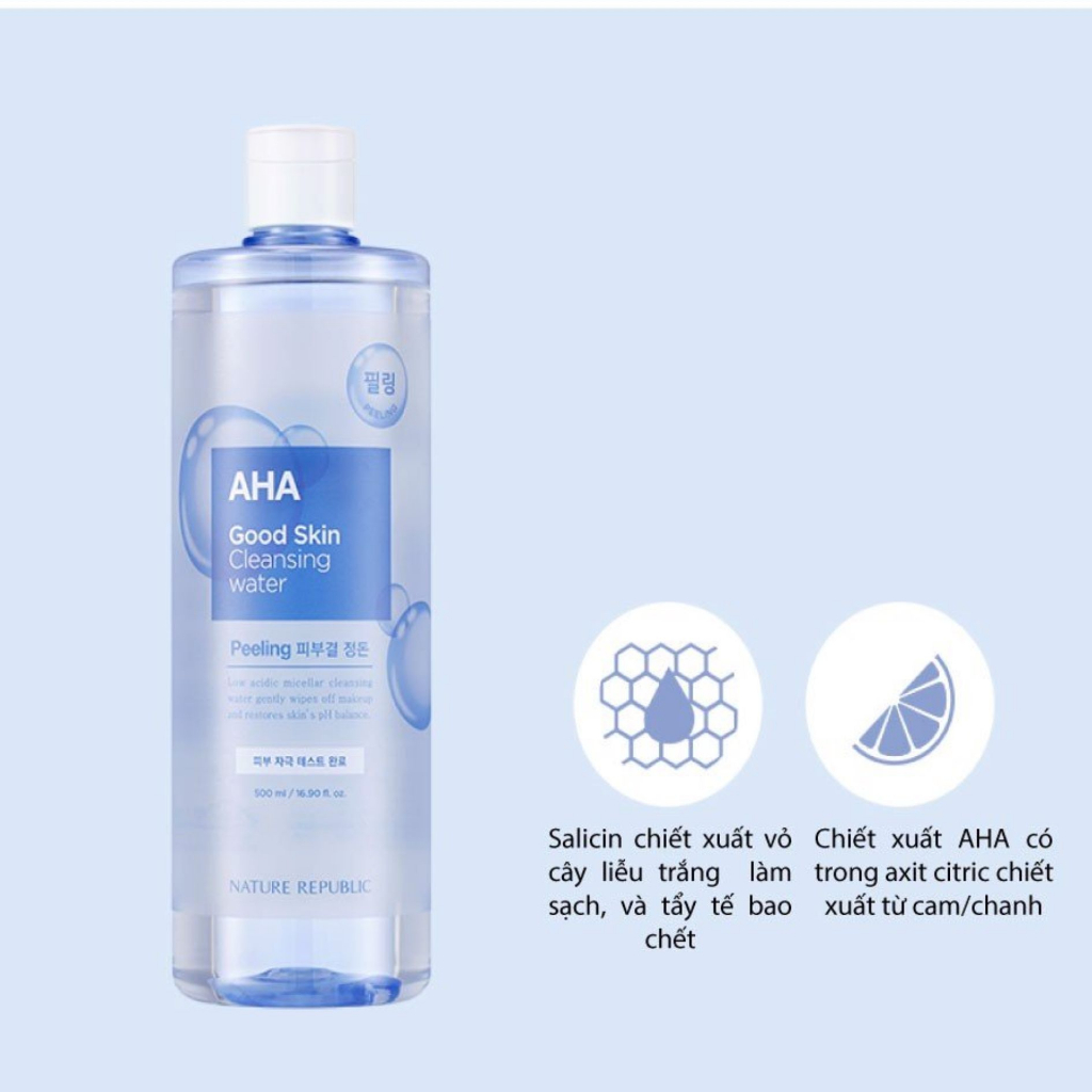 Nước tẩy trang Nature Republic Good Skin chiết xuất  AHA Ampoule Cleansing Water 500ml - Bahachiha